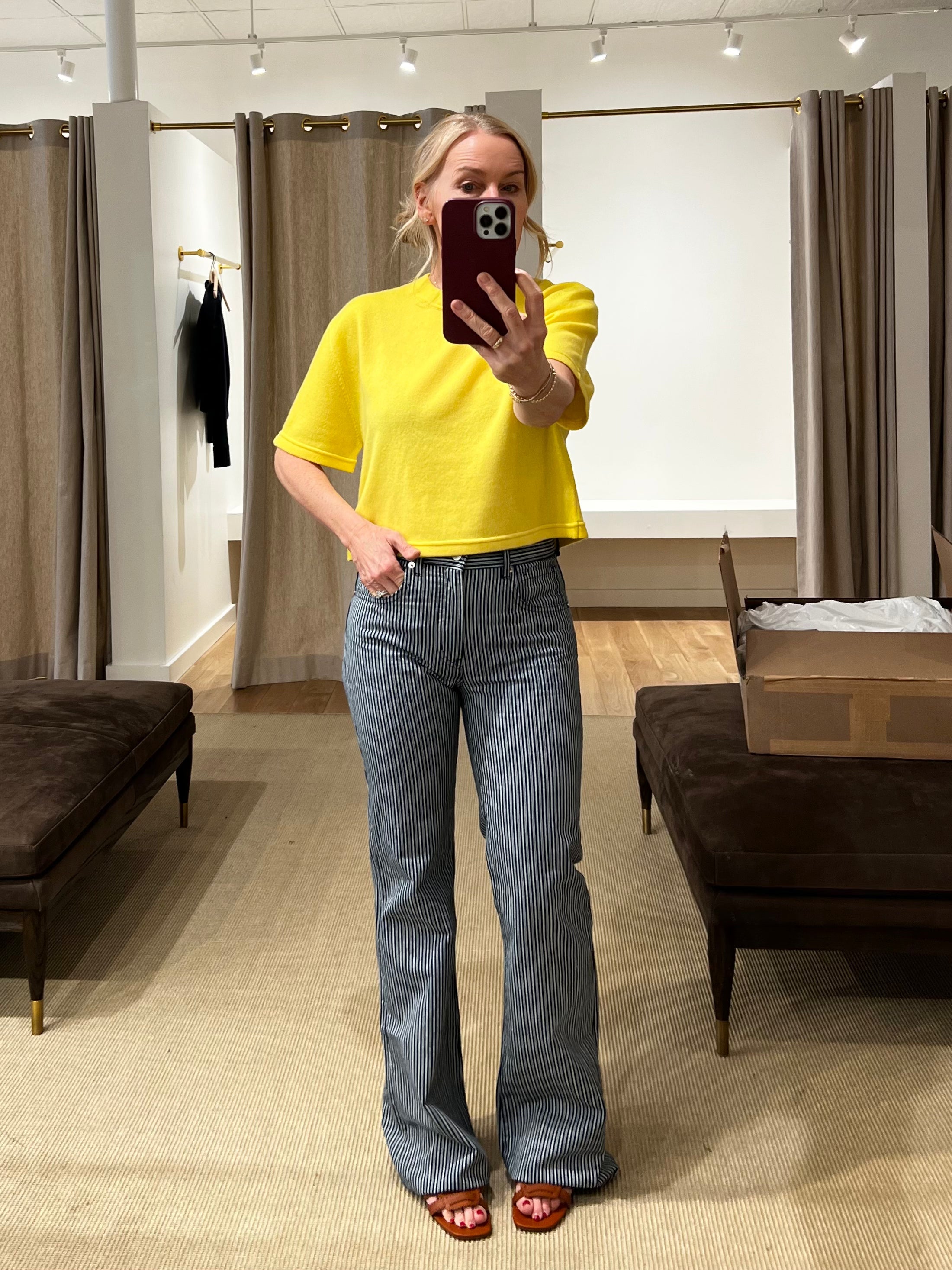 Celia Striped Jeans - Railroad Stripe Rinse
