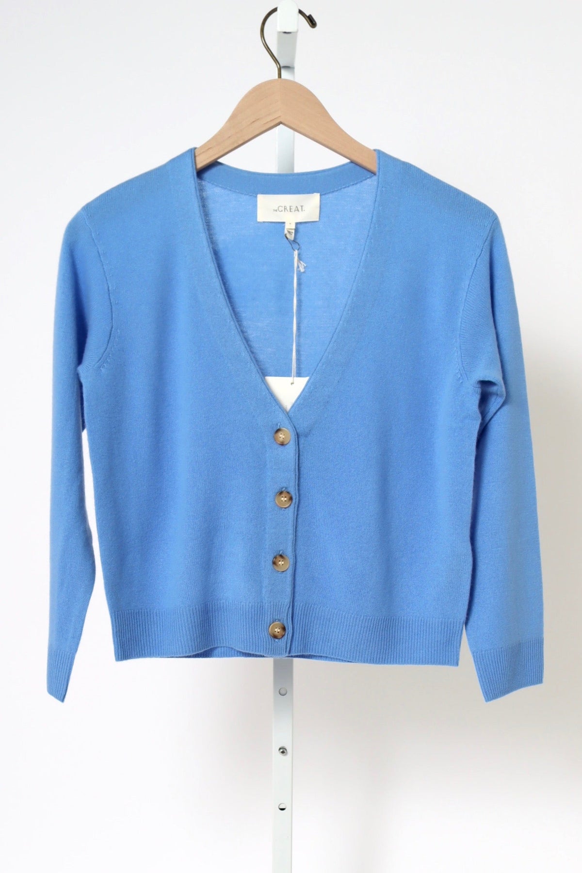 The Cashmere Tiny V-Neck Cardigan - Soft Blue