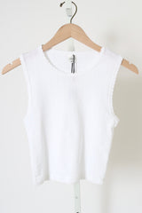Pointelle Sleeveless Crew - White