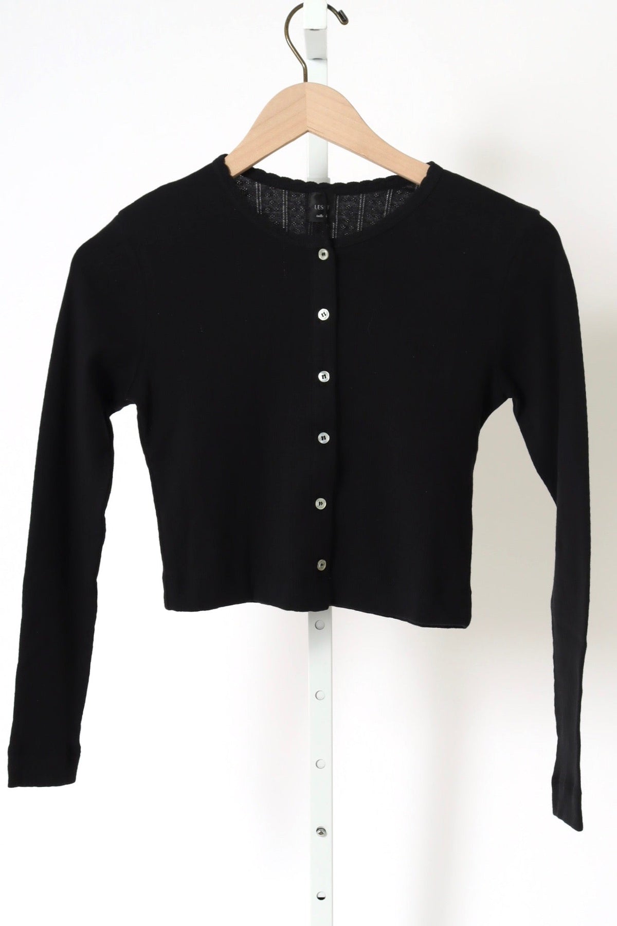 Pointelle Crop Cardigan - Black