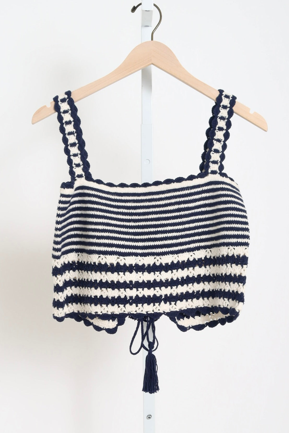 Caria Stripe Crochet Top - Ivory / Navy