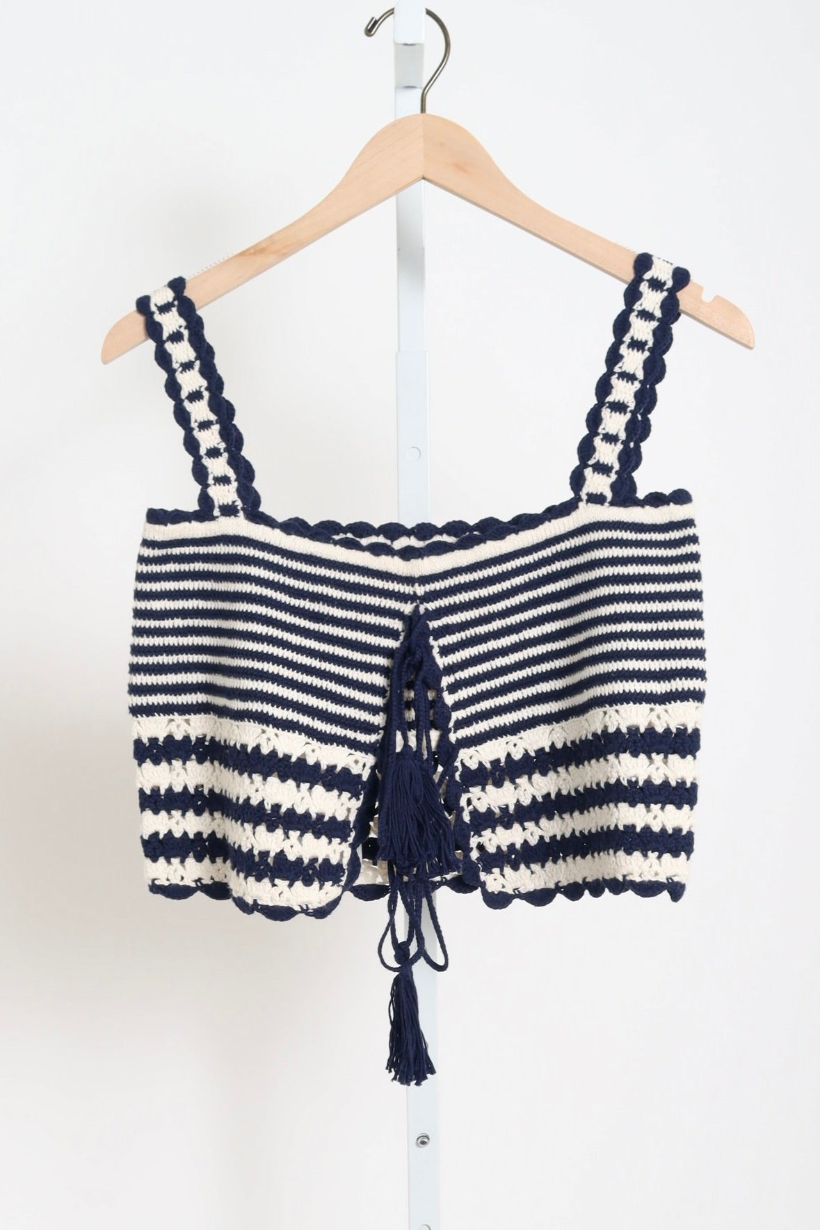 Caria Stripe Crochet Top - Ivory / Navy