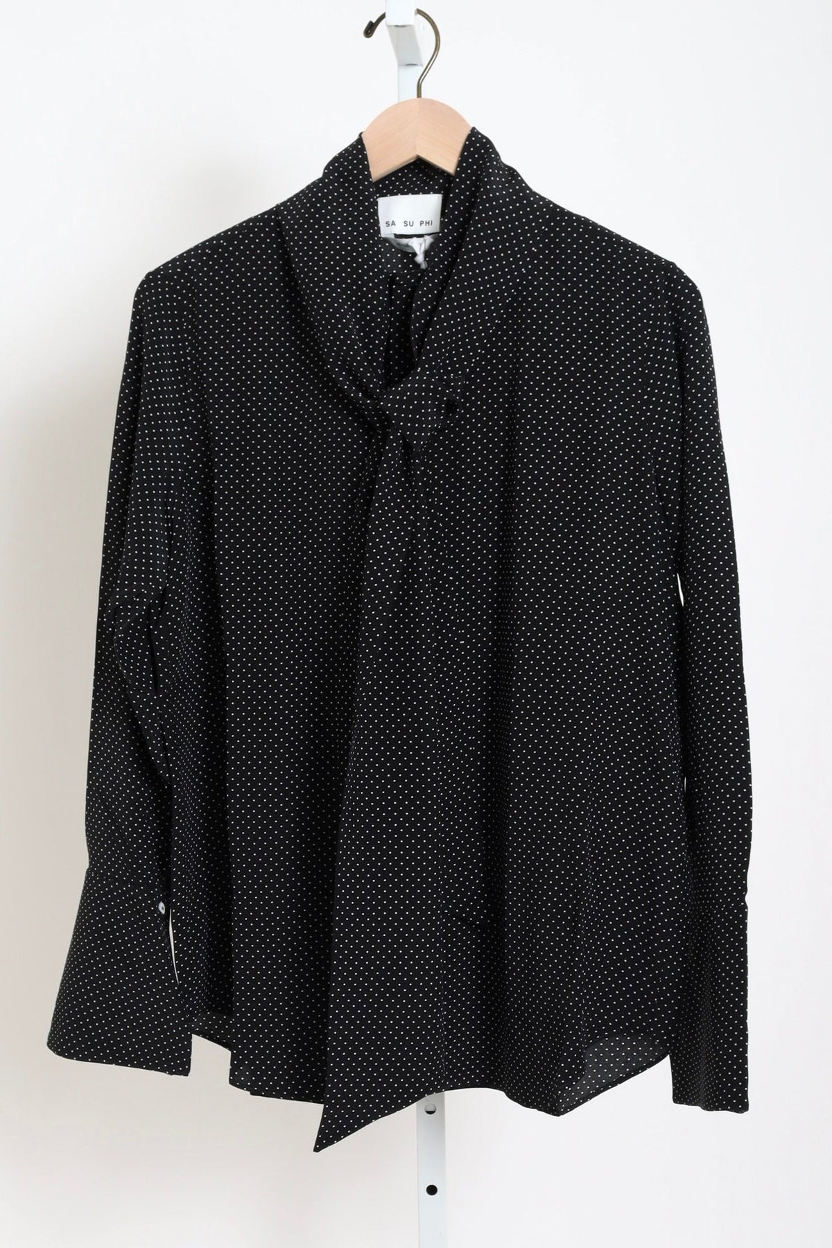 Shirt with Scarf - Black and White Micro Dots