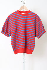 Short Sleeve Oversized Sweatshirt  - Red/Bright Cobalt Stripes