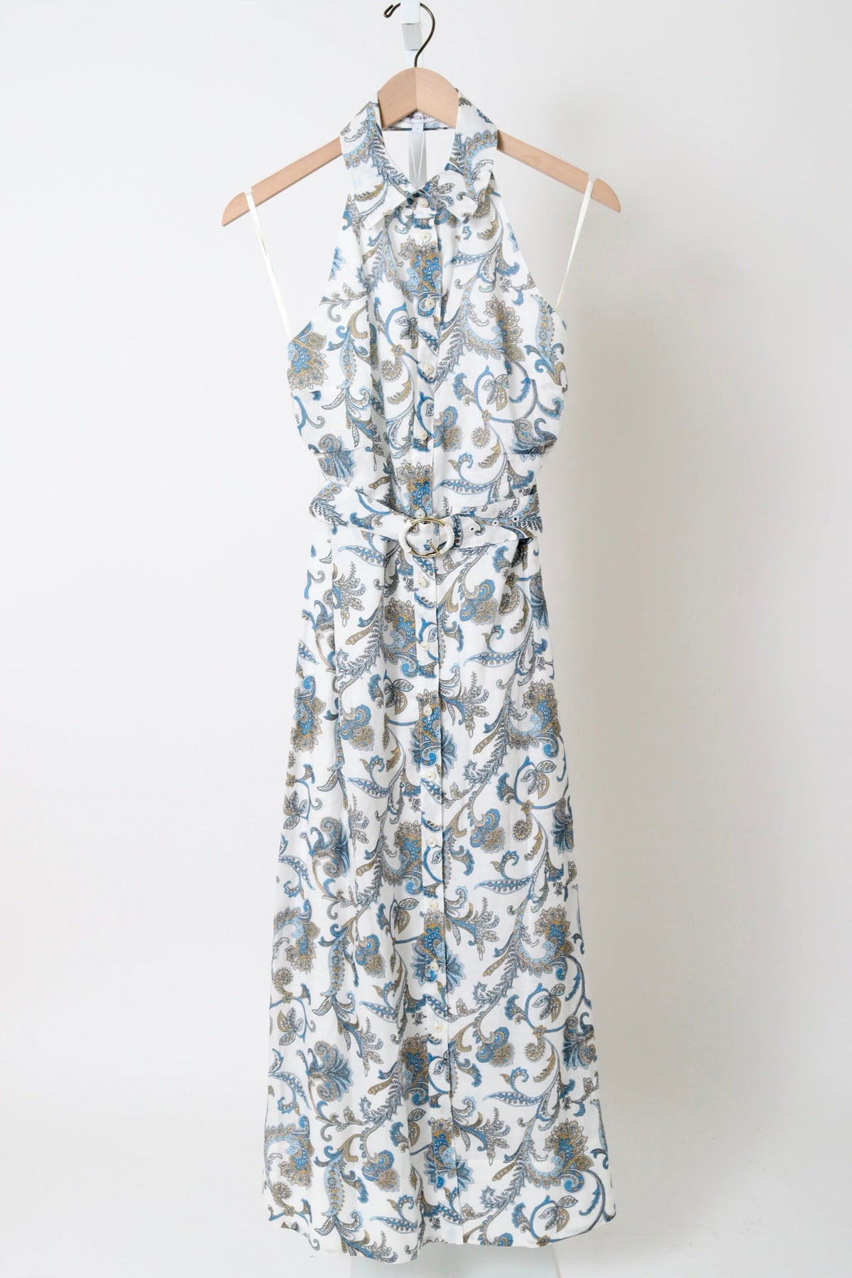 Mackey Paisley Halter Midi Dress -  Dove White Multi