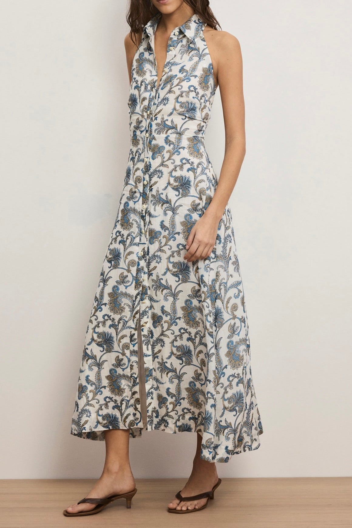 Mackey Paisley Halter Midi Dress -  Dove White Multi