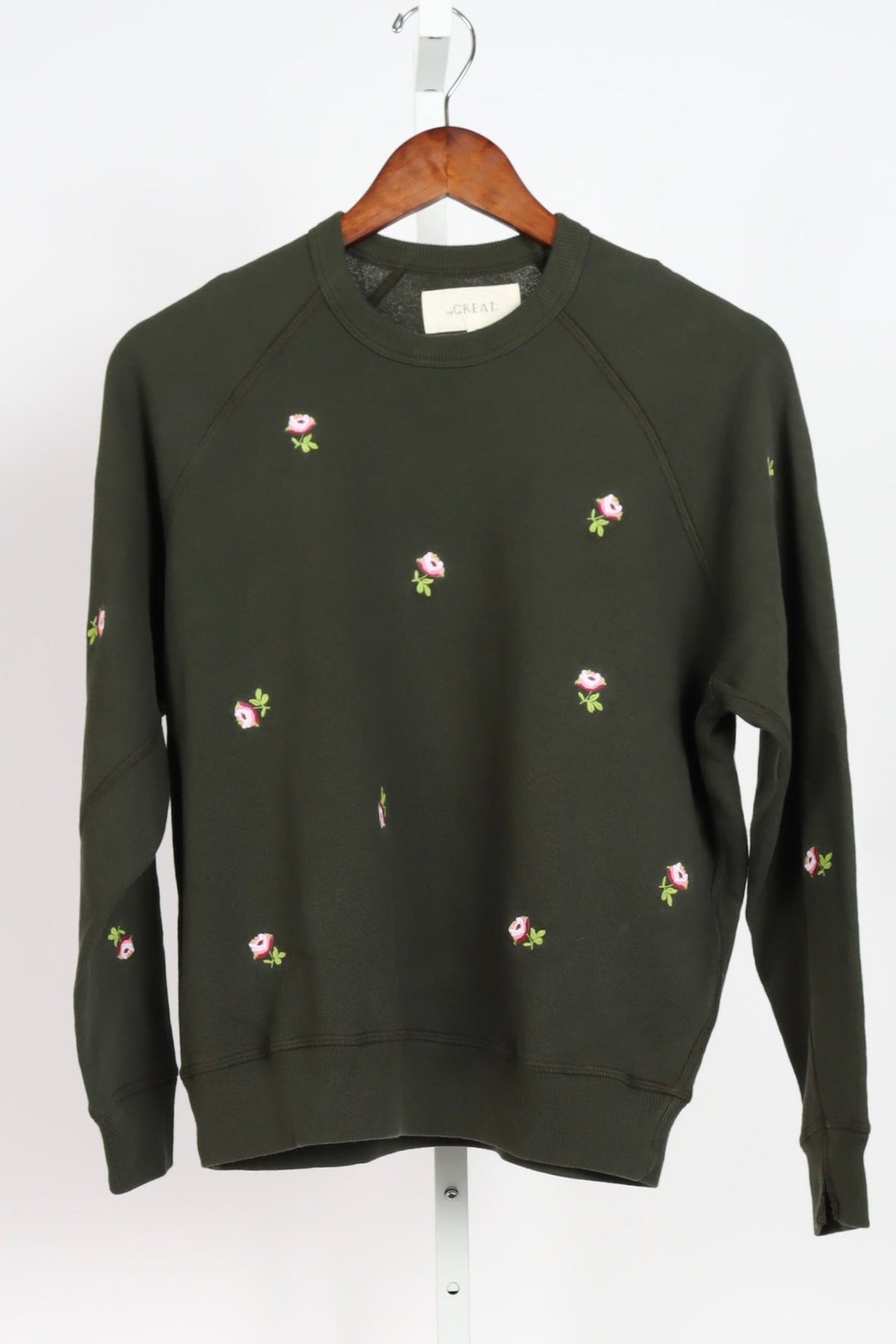 The College Sweatshirt - Woodland Green w/ Roses
