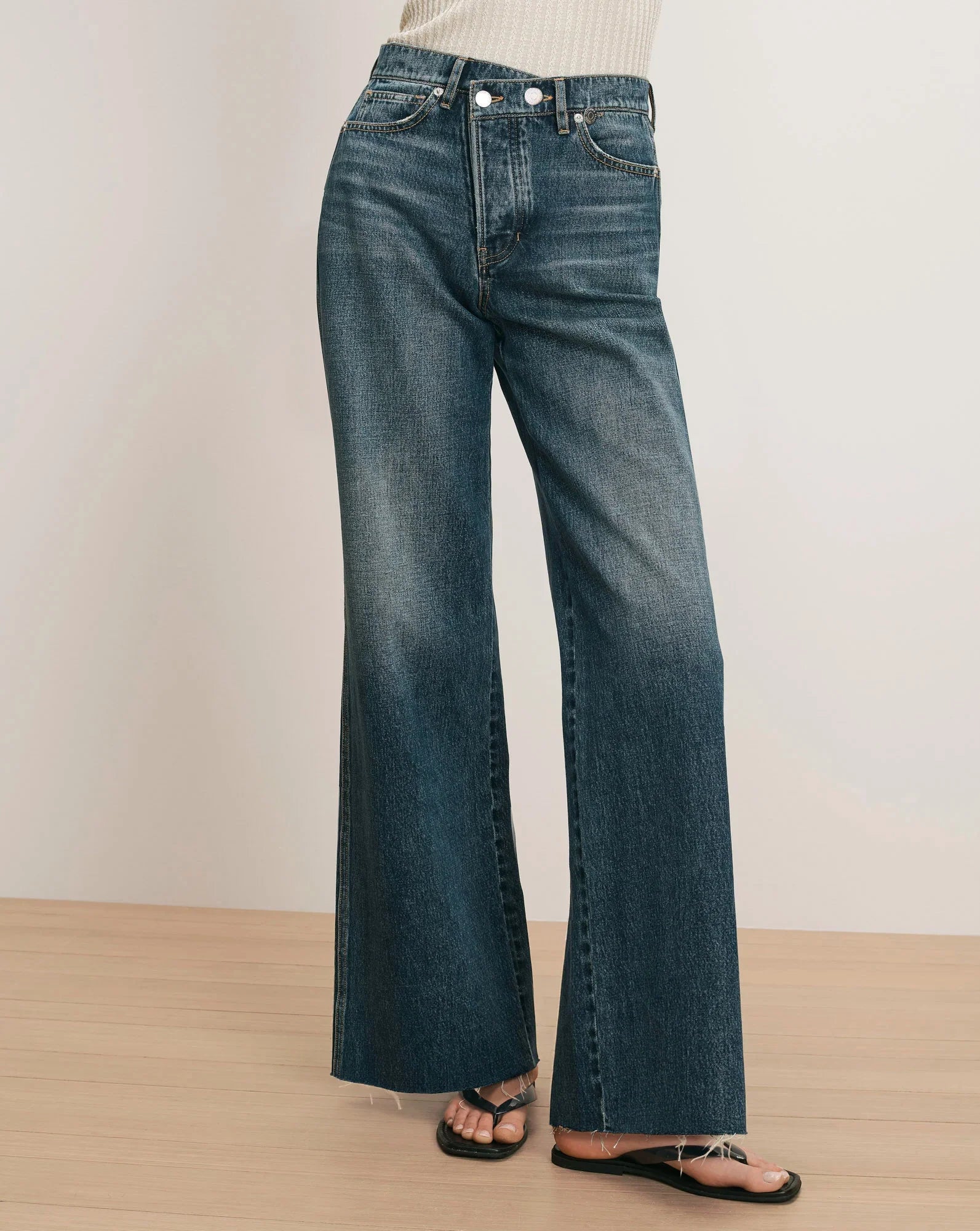 Taylor Crossover-Waistband Wide-Leg Jean - City Lights