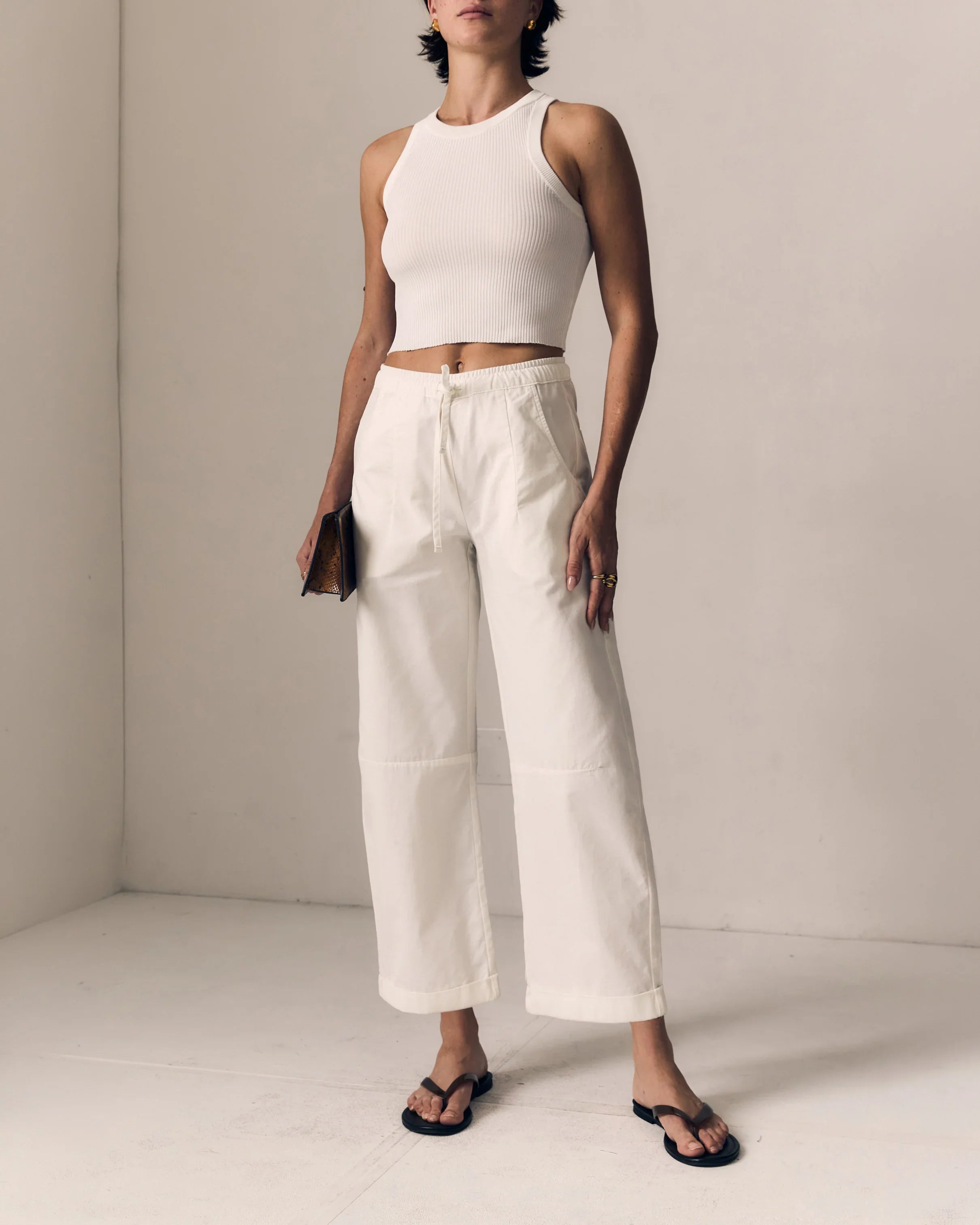 Mara Sateen Drawstring Pant - Soft White