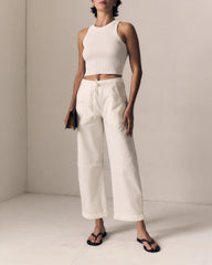 Mara Sateen Drawstring Pant - Soft White