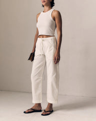 Mara Sateen Drawstring Pant - Soft White