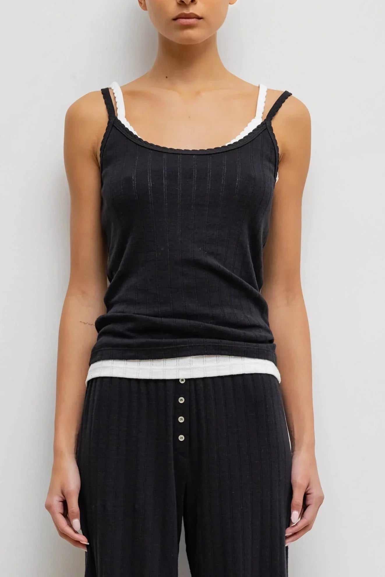 Pointelle Tank - Black