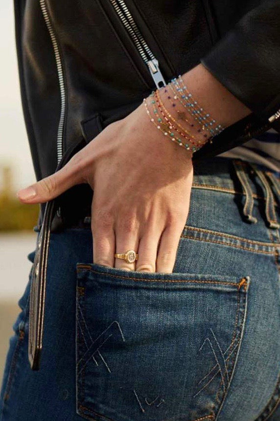 6.7" Cross Charm Classic Gigi Bracelet - Lapis + Yellow Gold