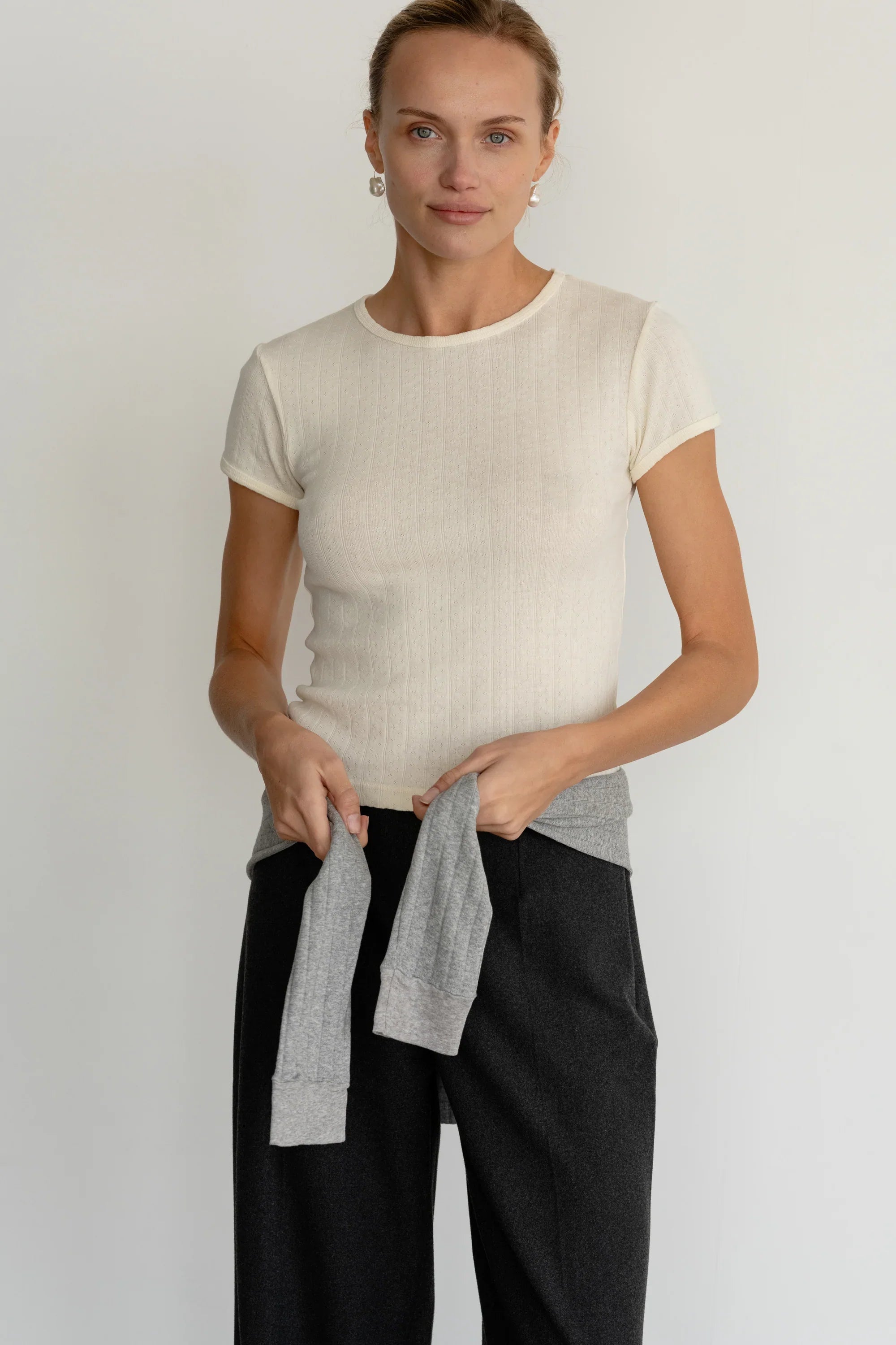 The Pointelle Baby Tee - Espresso