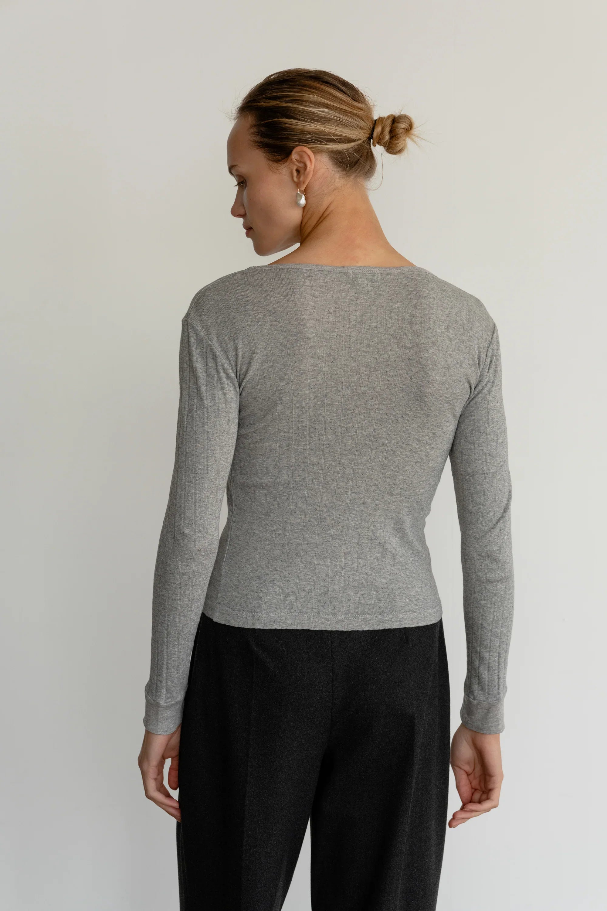 The Pointelle Long Sleeve - Heather Grey
