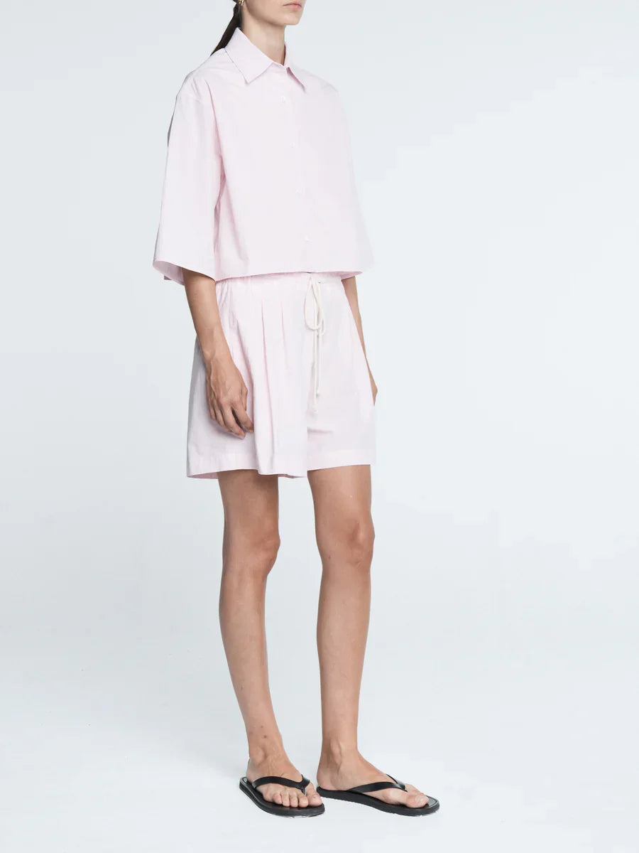 Cropped Short Sleeve Shirt - Blush Pink