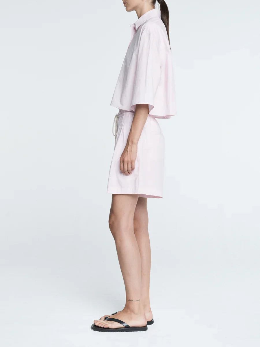 Drawstring Pleat Front Short - Blush Pink