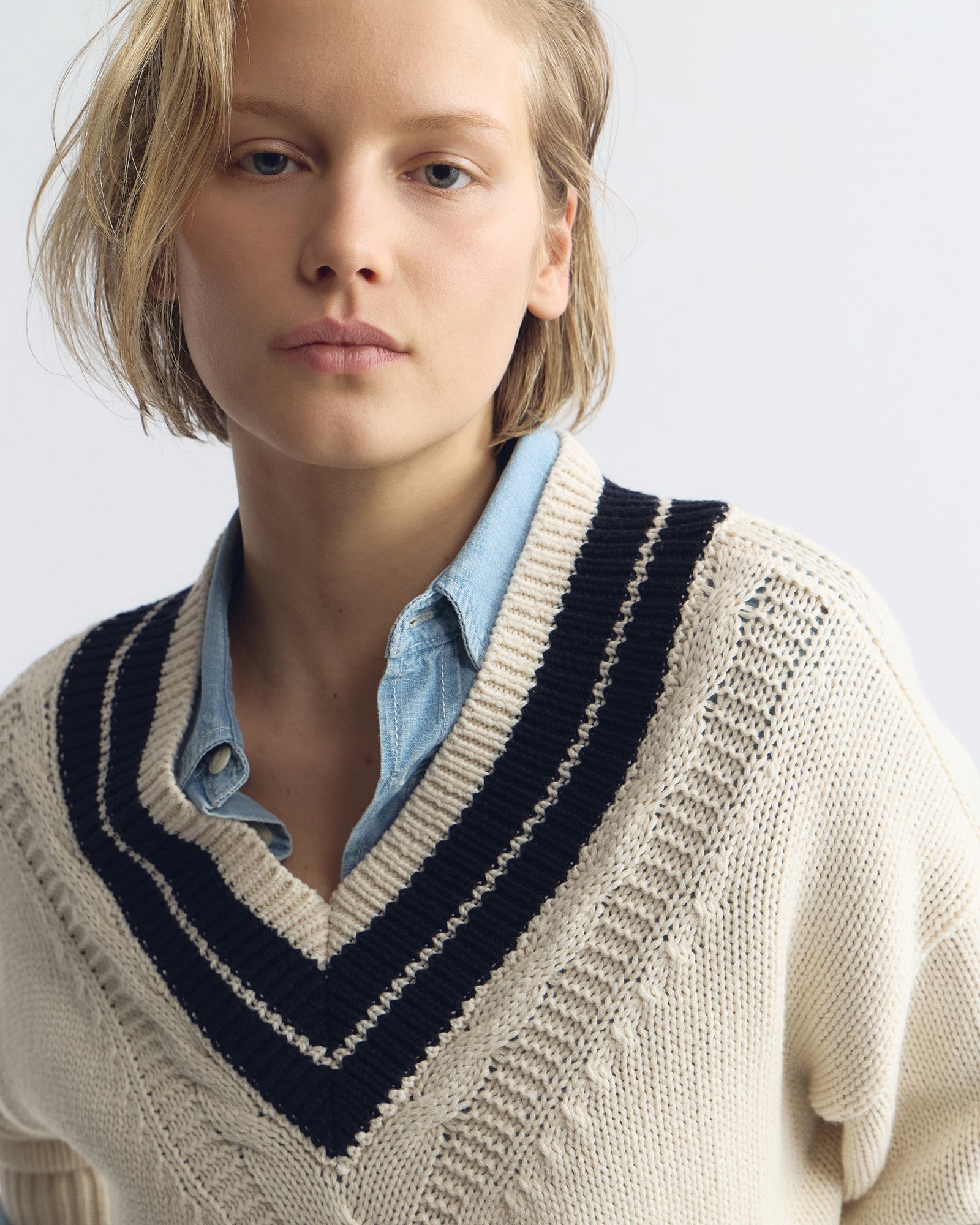 Suneel Sweater - Ecru / Dark Navy