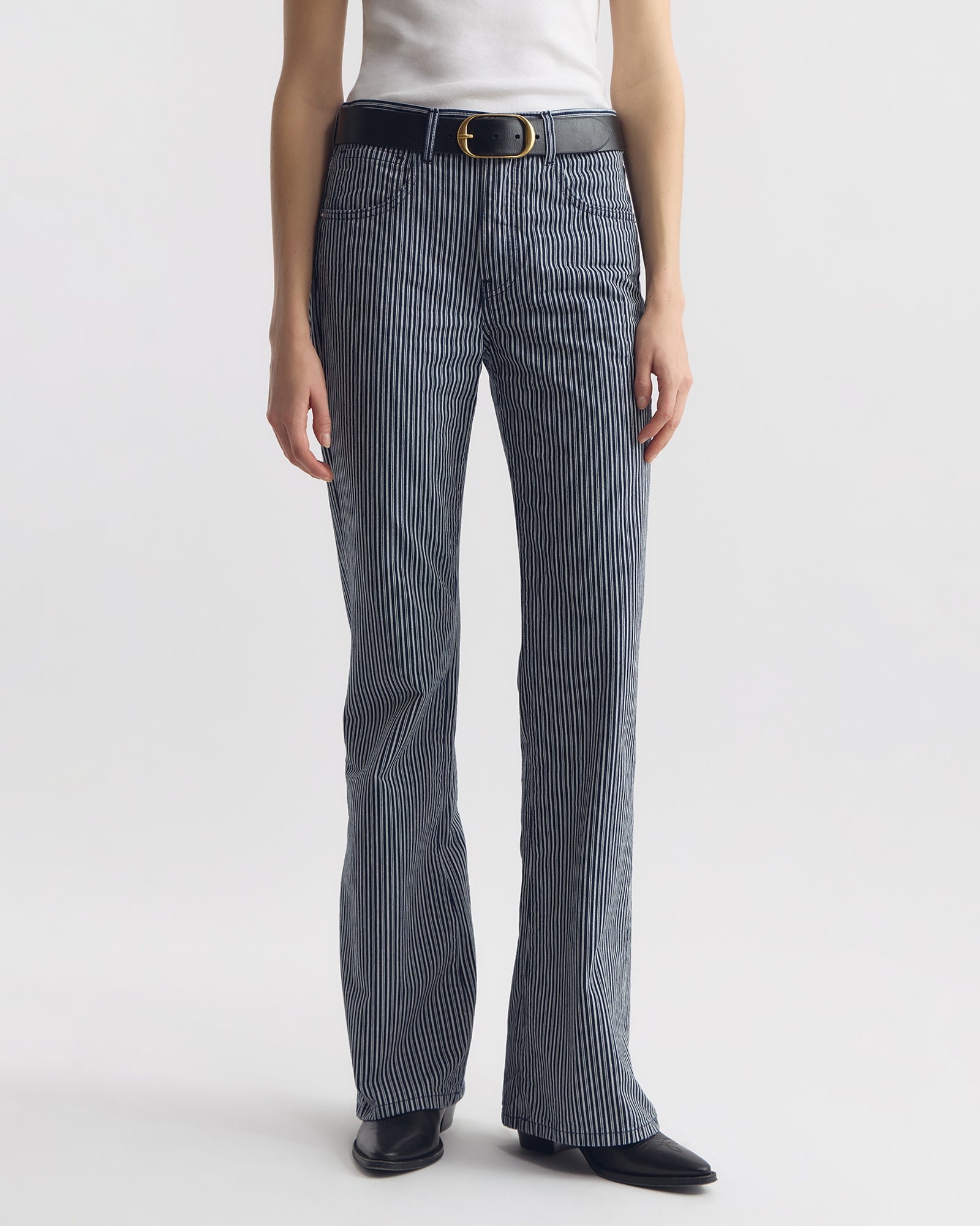 Celia Striped Jeans - Railroad Stripe Rinse