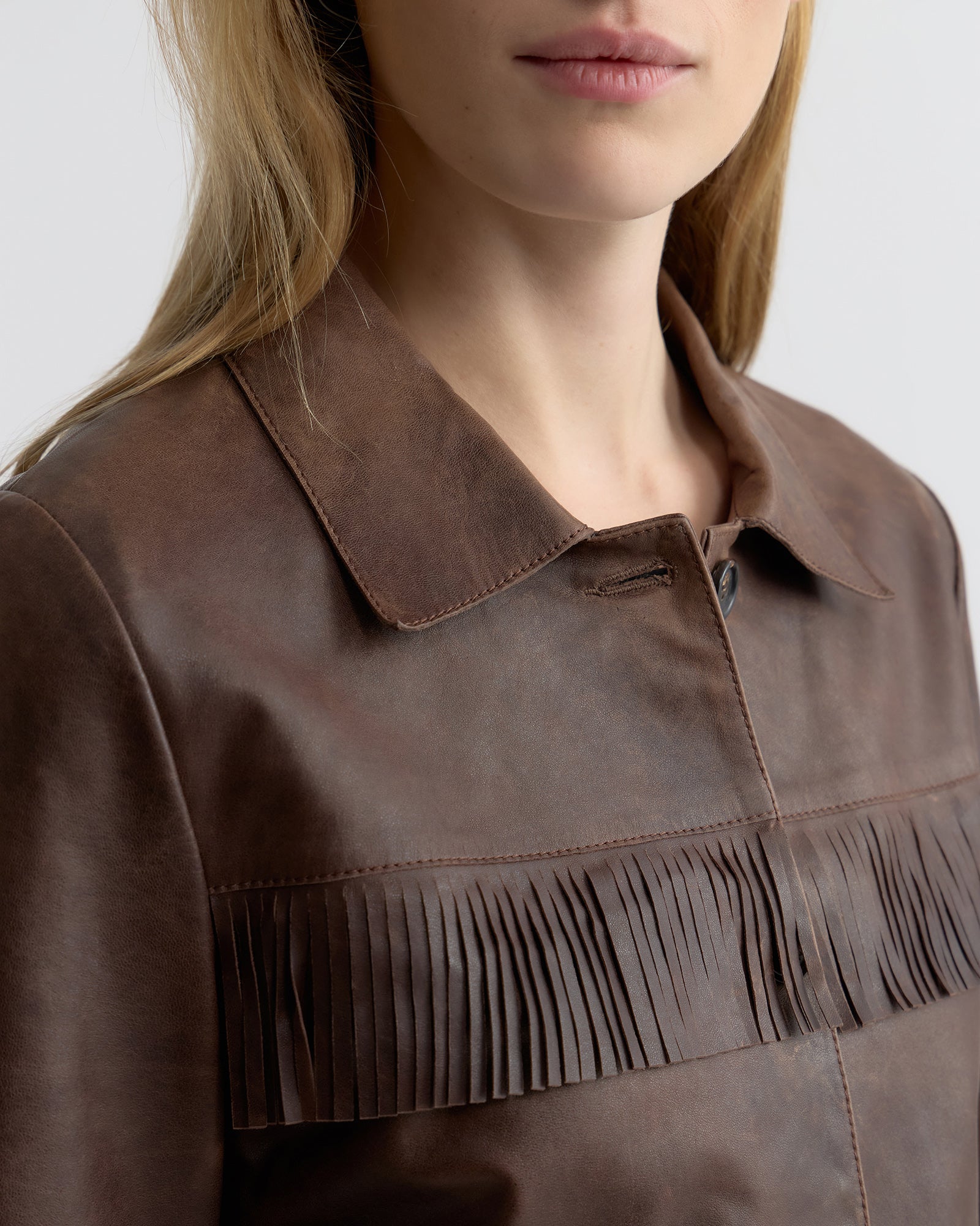 Lazare Fringe Leather Jacket - Dark Brown