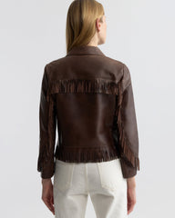 Lazare Fringe Leather Jacket - Dark Brown