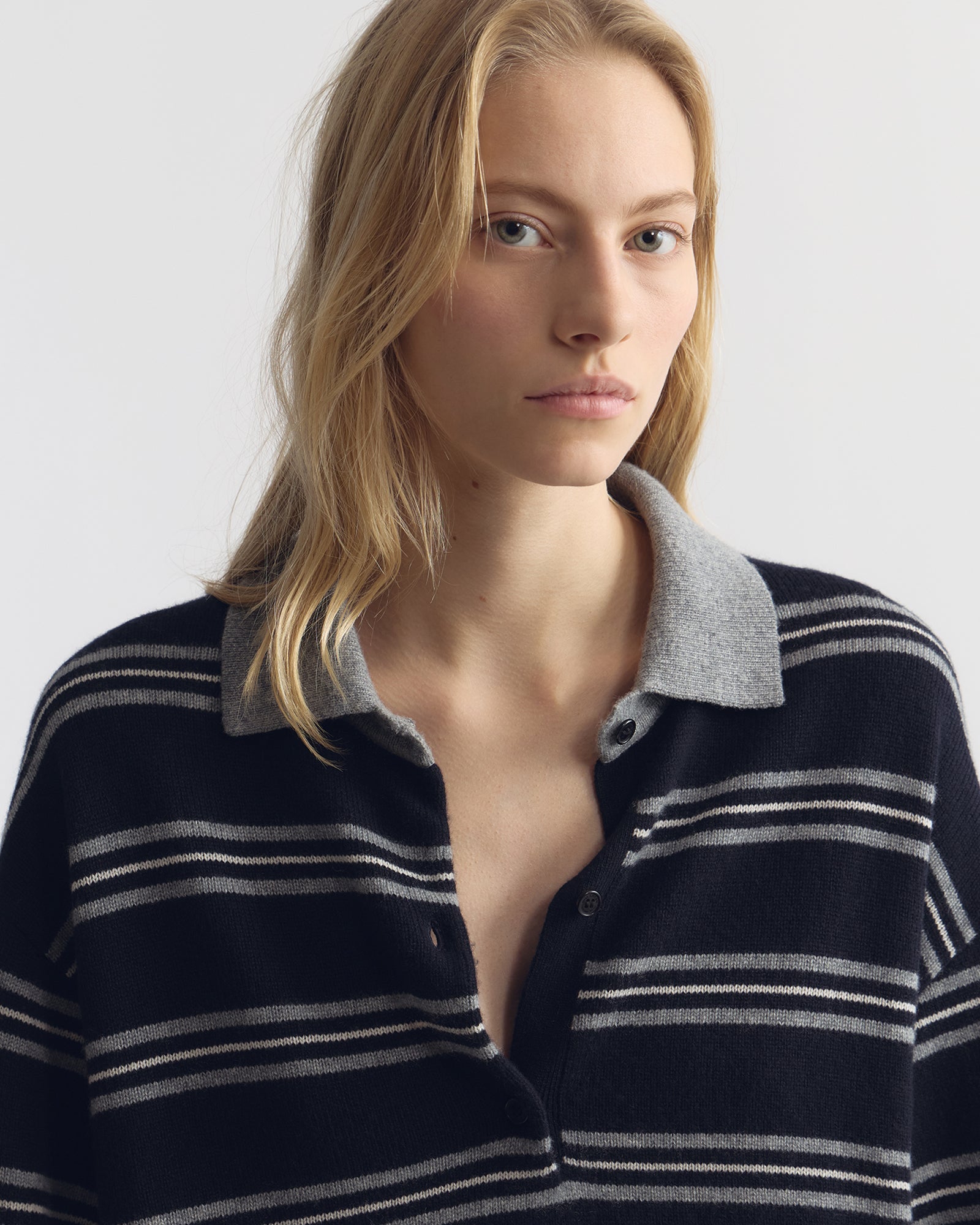 Galvez Stripe Polo - Dark Navy/Grey Stripe