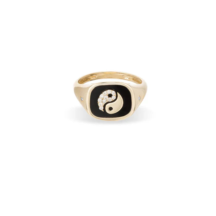 Zodiac Ceramic + Diamond Signet Ring - Y14 (By Special Order)