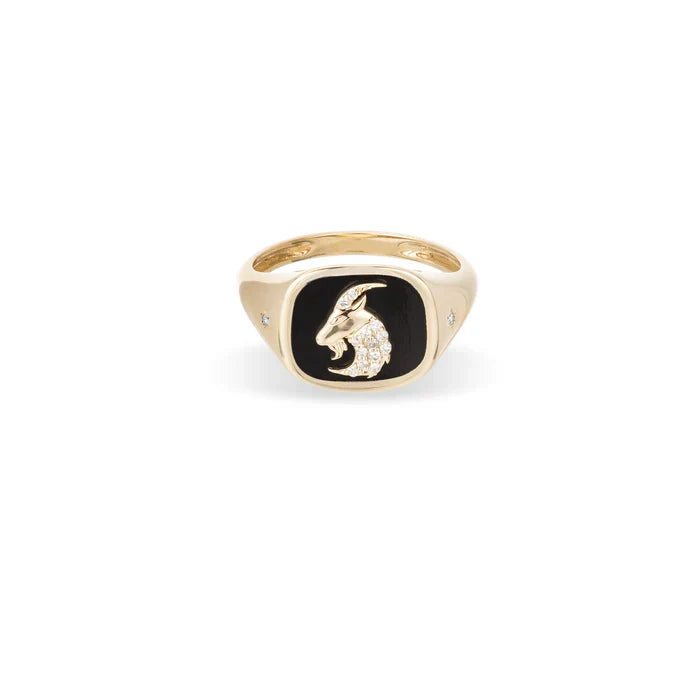 Zodiac Ceramic + Diamond Signet Ring - Y14 (By Special Order)