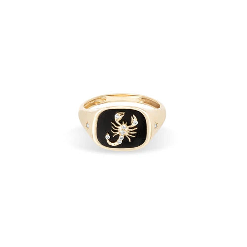 Zodiac Ceramic + Diamond Signet Ring - Y14 (By Special Order)