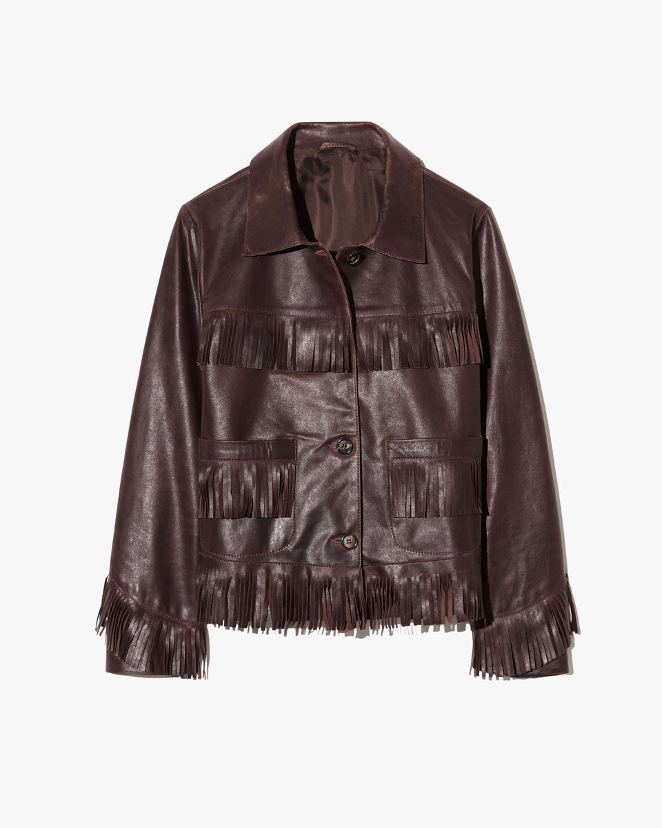 Lazare Fringe Leather Jacket - Dark Brown
