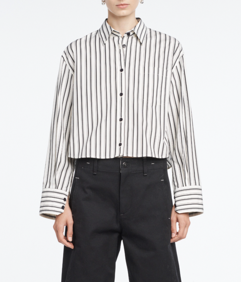 Cropped Shirt - Ivory Stripe