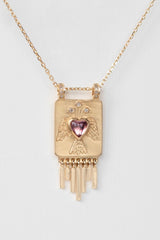 Angel Plate Tourmaline Heart with Dangling Details and Diamonds Chain Necklace