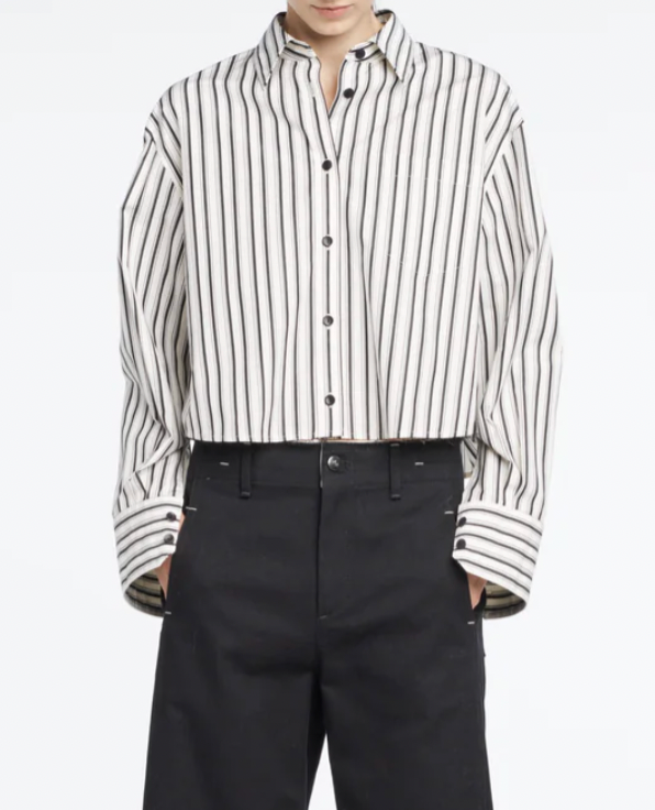 Cropped Shirt - Ivory Stripe