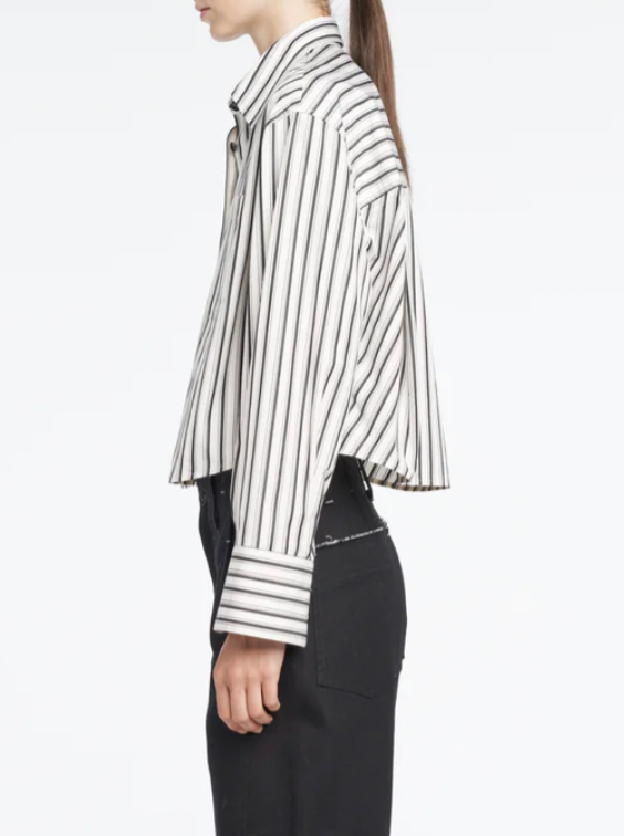 Cropped Shirt - Ivory Stripe