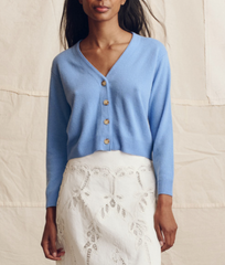 The Cashmere Tiny V-Neck Cardigan - Soft Blue