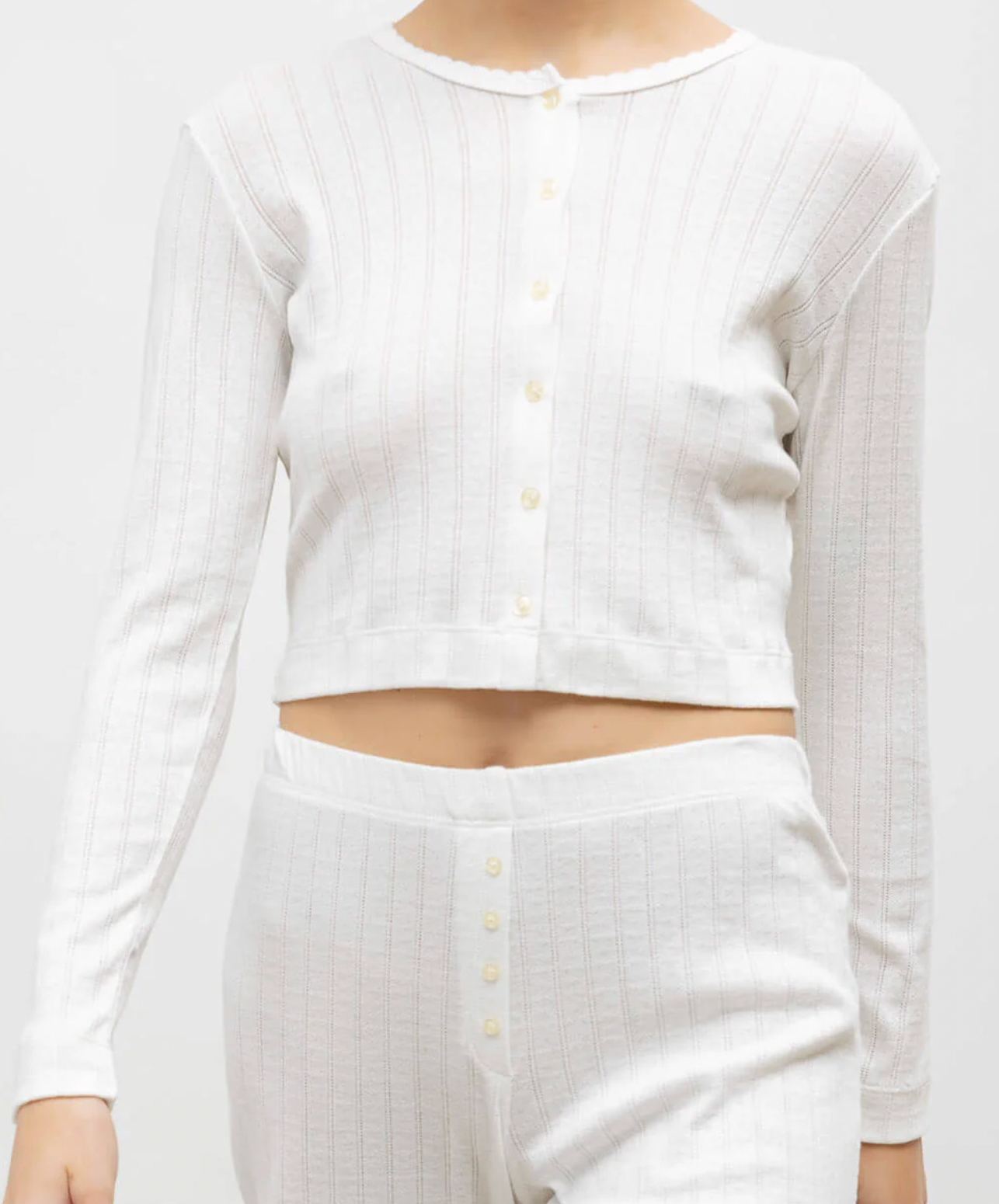 Pointelle Crop Cardigan - White
