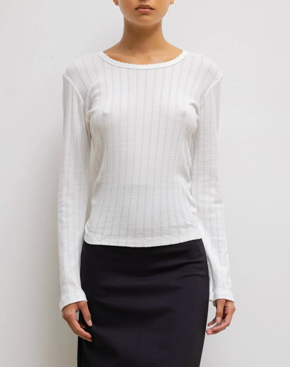 Pointelle Slim Fit Long Sleeve - White