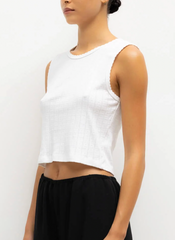 Pointelle Sleeveless Crew - White