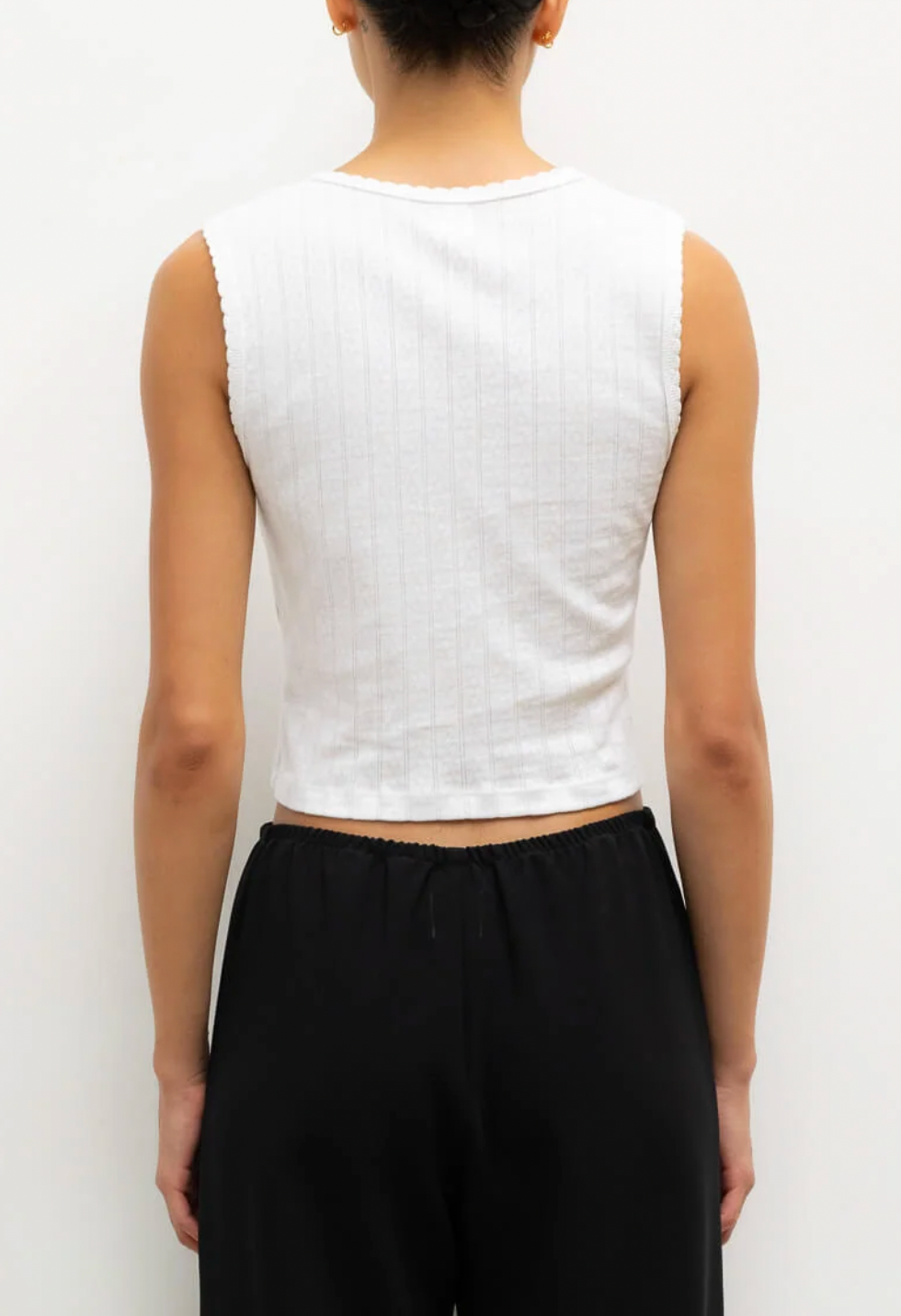 Pointelle Sleeveless Crew - White