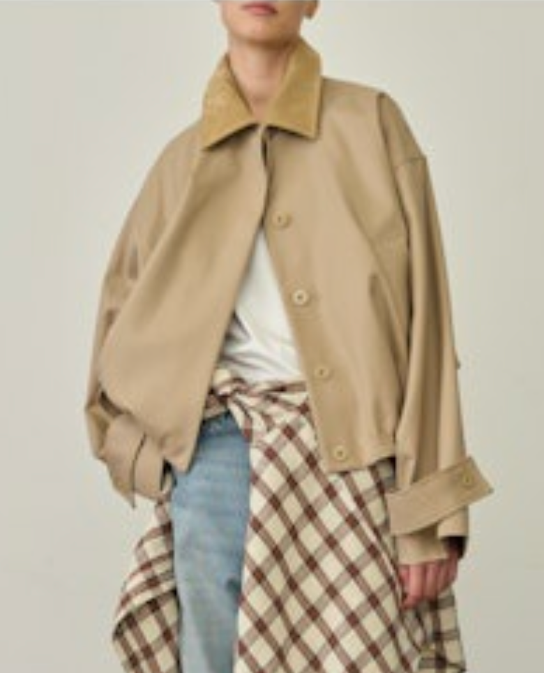 Suede Collar Blouson Jacket - Sand