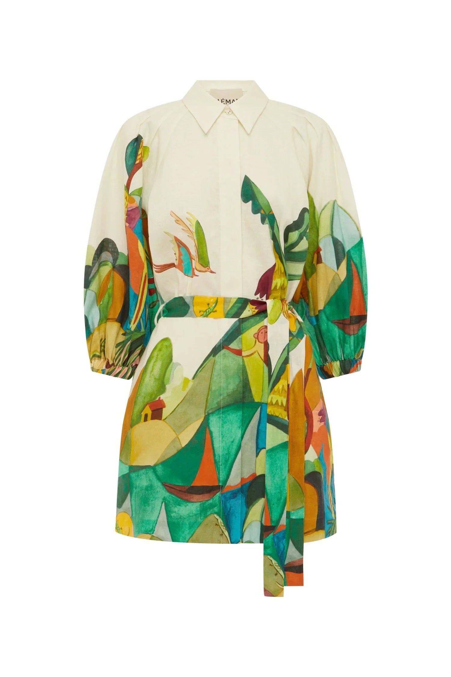 Mokshini Mini Dress - White/Green Multi