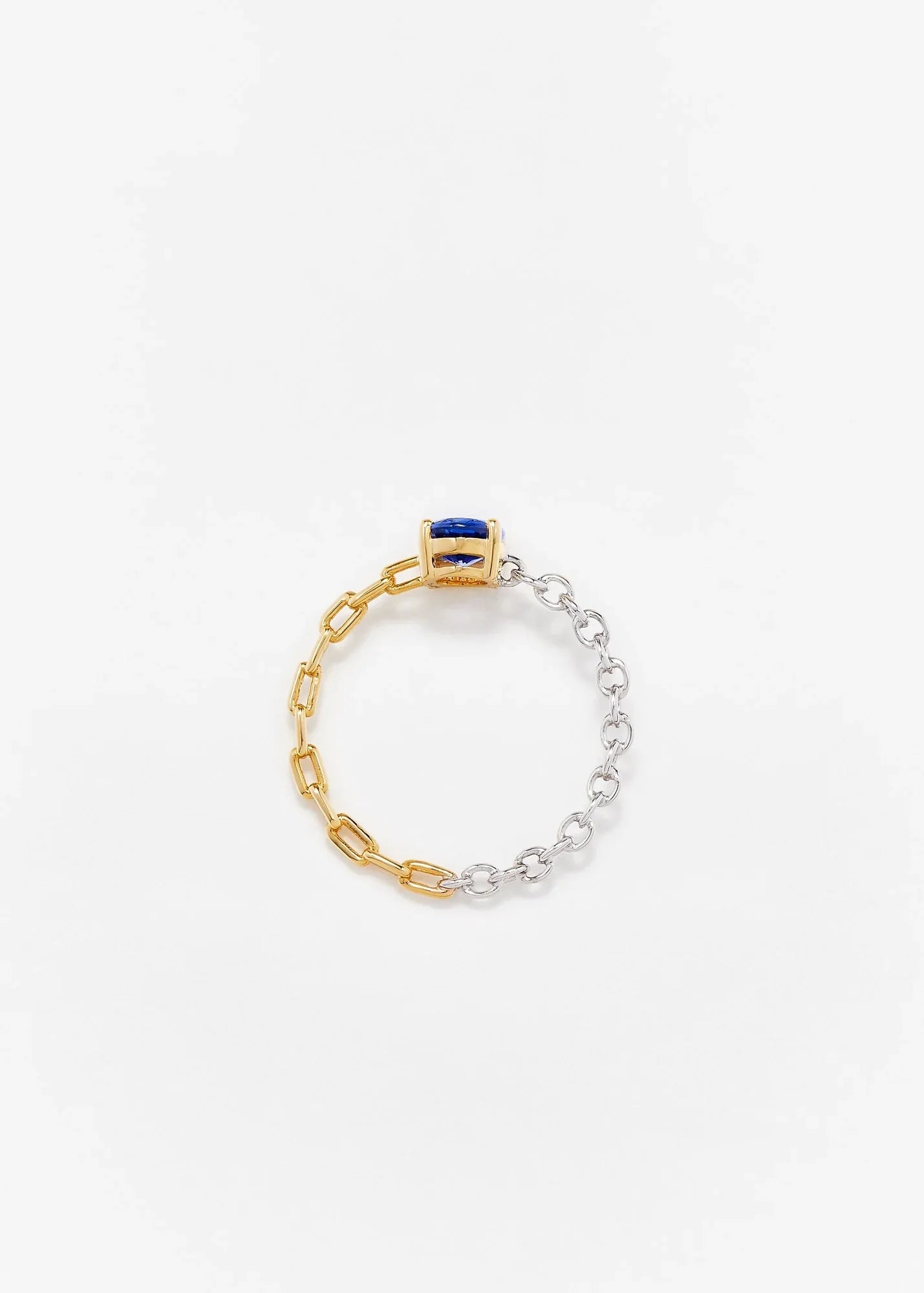 Bague Solitaire Saphir Bleu - Ors Blanc et Jaune - Size 6-3/4