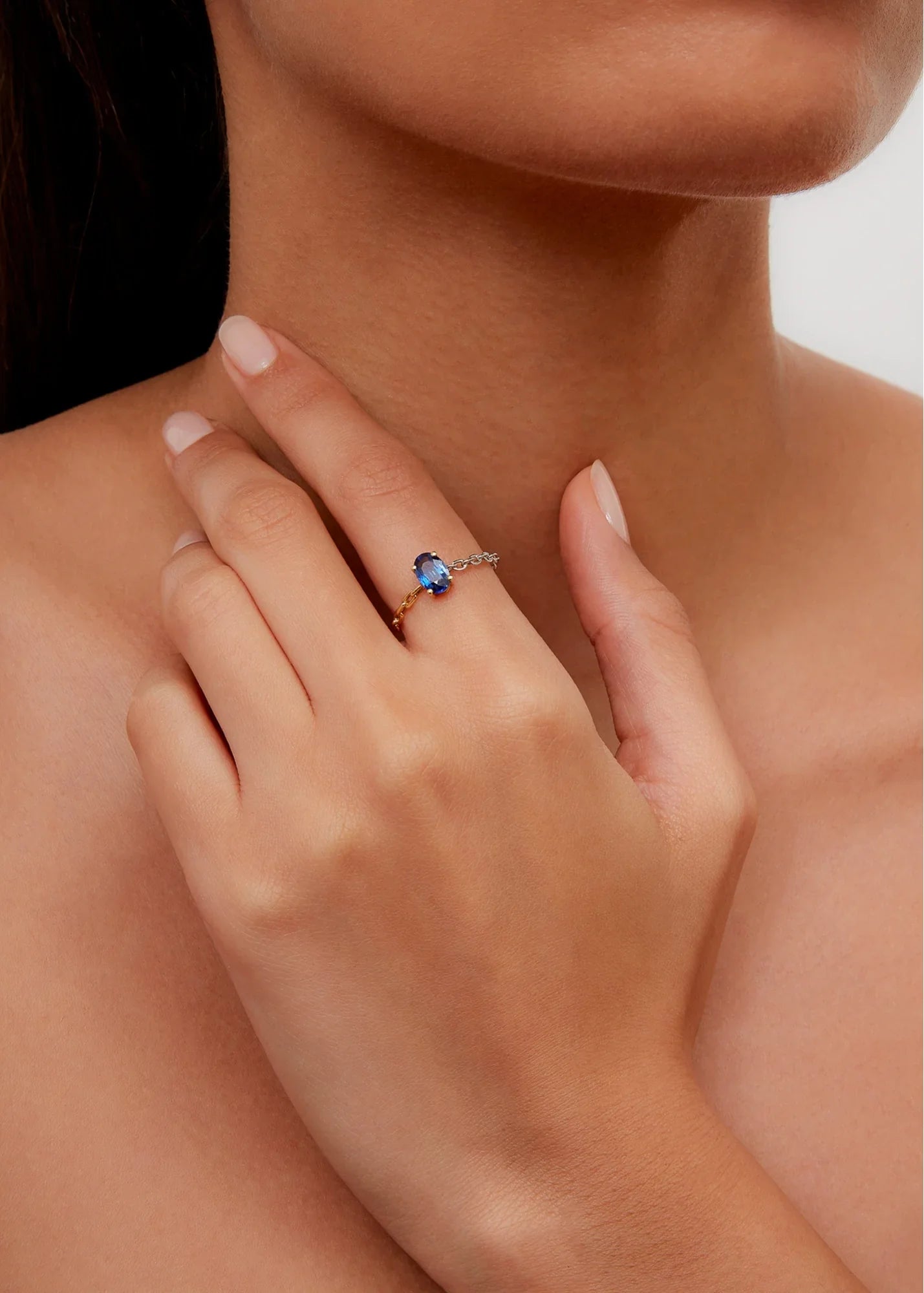 Bague Solitaire Saphir Bleu - Ors Blanc et Jaune - Size 6-3/4