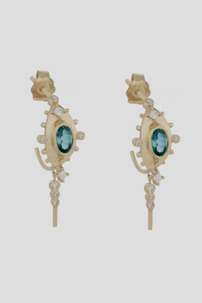 Tourmaline Eye with Diamonds and Dangling Detail (Pair)