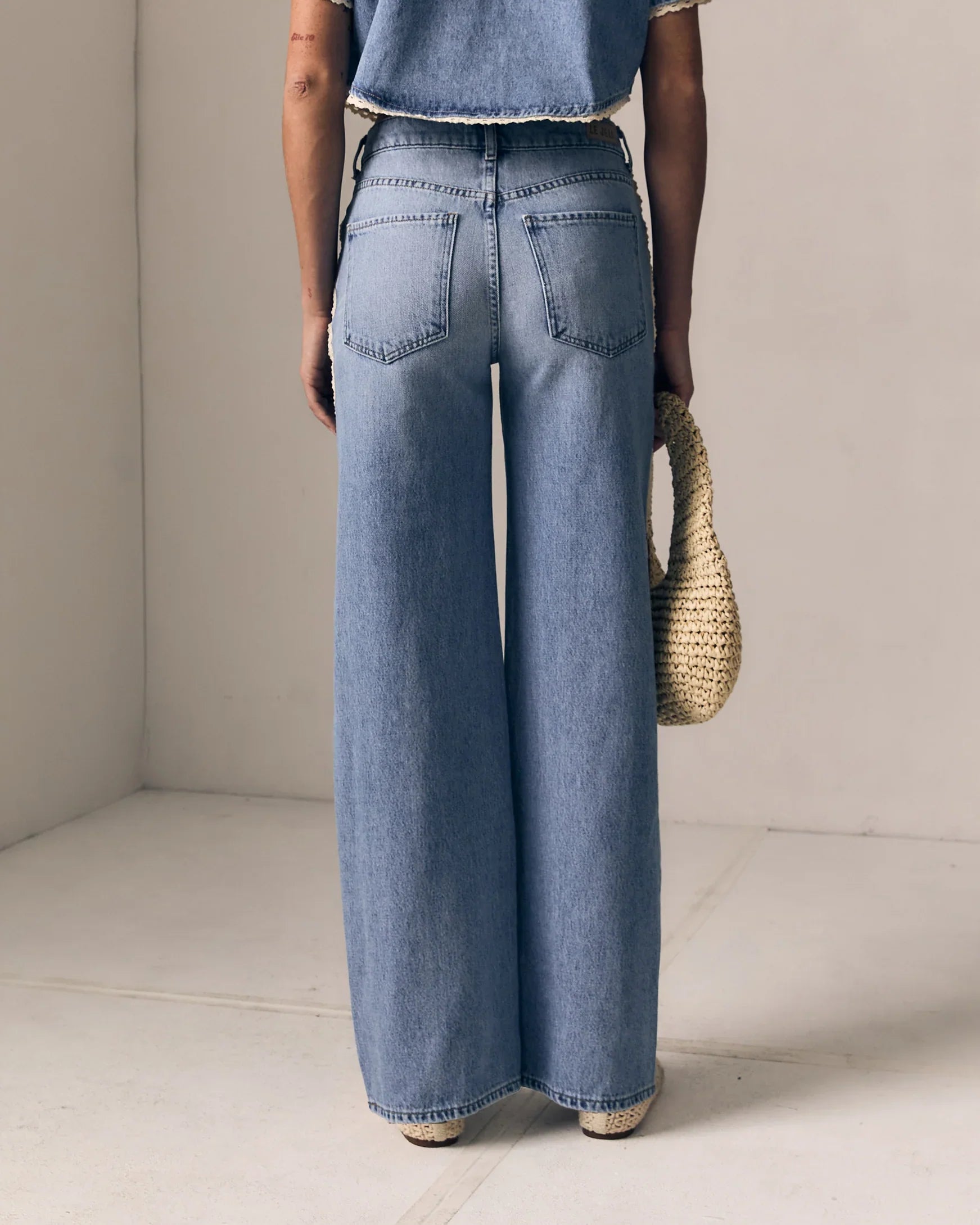 Crochet Trim Column Jean - Whisper Blue