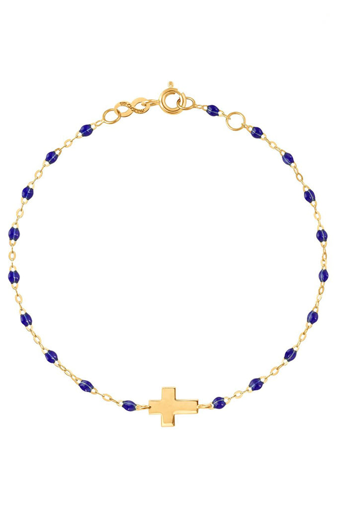 6.7" Cross Charm Classic Gigi Bracelet - Lapis + Yellow Gold