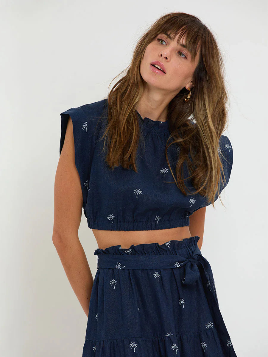 Muna Ruched Crop Top - Zafi Navy