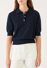 Logan Pointelle Cotton Polo Top - Navy