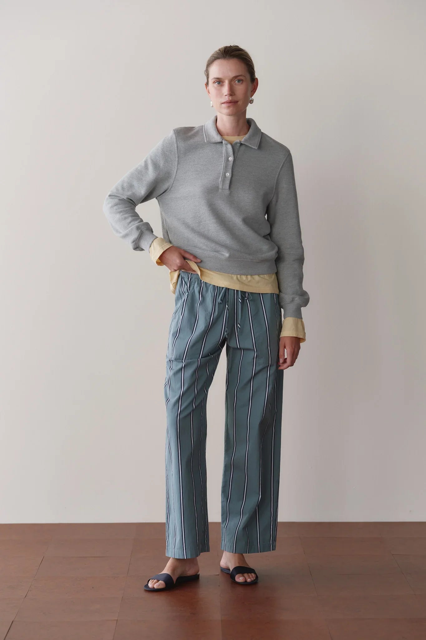 The Pop Stripe Drawstring Pant - Sage