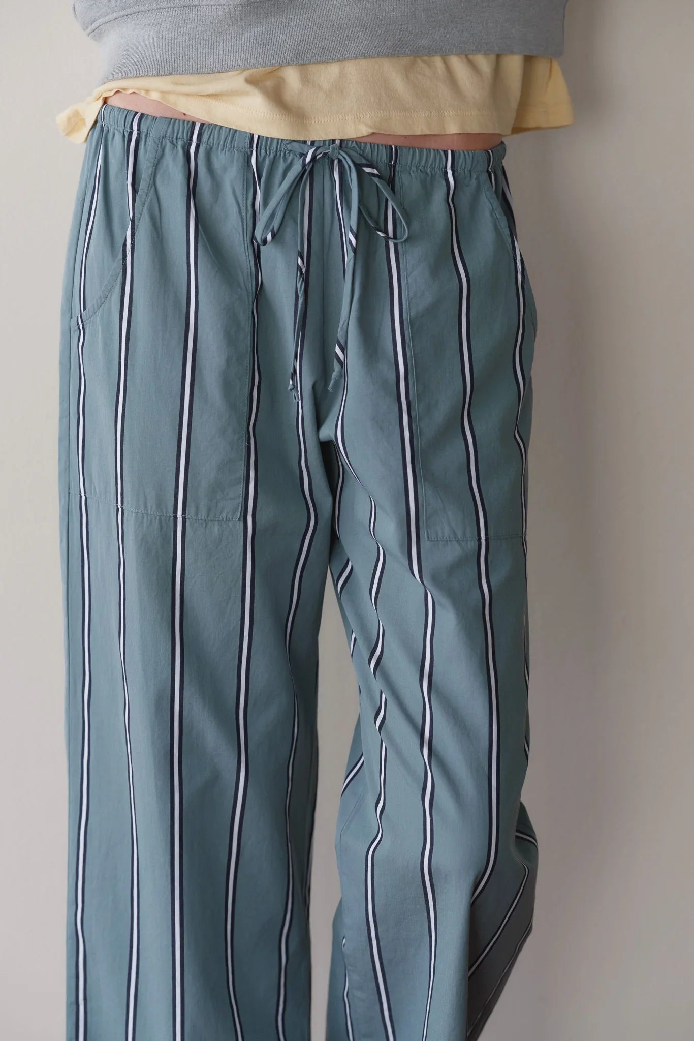 The Pop Stripe Drawstring Pant - Sage